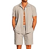 COOFANDY Men's 2 Pieces Cotton Linen Set Short Sleeve Button Down Shirts Summer Beach Shorts Casual Outfits