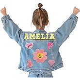 GifXify Personalized Jean Jacket for Kids with Name Patches - Custom Toddler Girls Boys Denim Jacket - Spring Fall Clothes - Birthday Christmas Gifts for Children 1-8