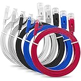 MutecPower SLIM FLAT 2m Cat6 RJ45 Ethernet Network Patch Lan cable - Multi Coloured 5 Pack - 2 meter + 15 Cable ties