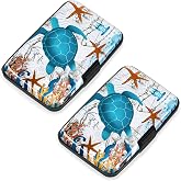 Mayski 2 Pack Credit Card Holder for Women RFID Blocking Wallet, Sea Turtle | Card Wallets for Women Small Mini Business Metal Accordion Aluminum Alloy Hard Case for Men