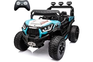 sopbost 24V 7Ah Kids UTV Ride On Car with Remote Control 4WD Battery Powered Ride On Toys Off-Road Electric Car for Boys Girls, Music Play, Blue & White