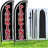 Hahafelt 2 Sets Parking Feather Flag with Pole 7ft Parking Sign Banner Swooper Flag with Ground Stake and Portable Bag for Business Outside Event