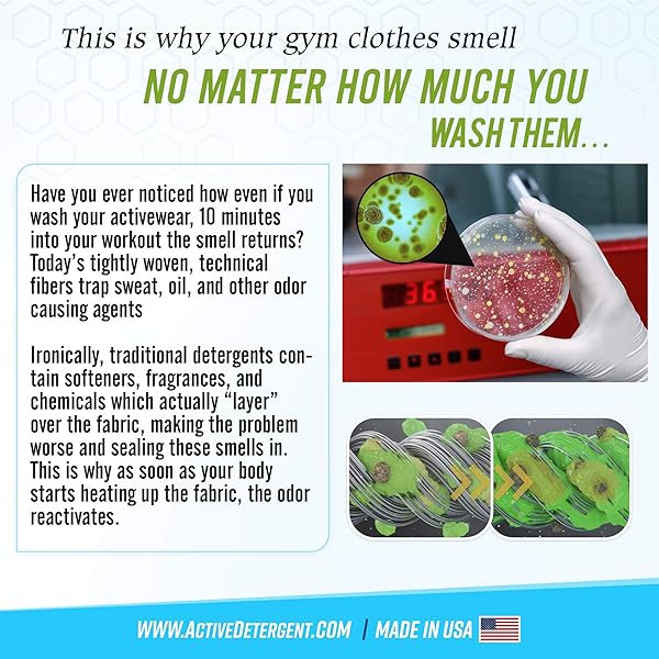ACTIVE WEAR LAUNDRY DETERGENT & SOAK – FORMULATED FOR SWEAT AND WORKOUT CLOTHES – NATURAL PERFORMANCE CONCENTRATE ENZYME BOOSTER DEODORIZER – POWDER WASH FOR ACTIVEWEAR GYM APPAREL (90 LOADS)