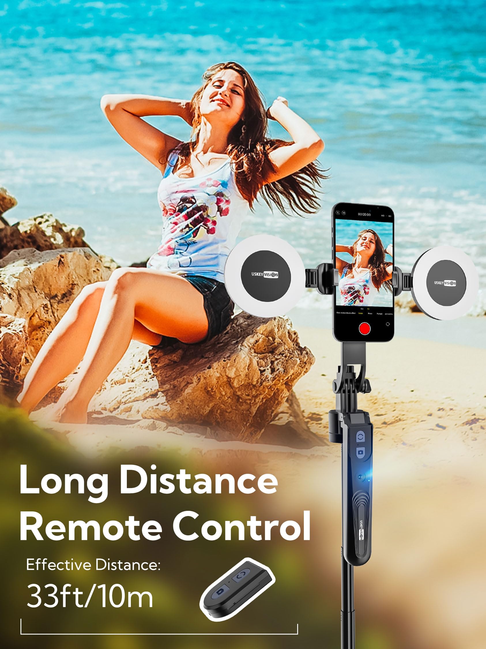 USKEYVISION Auto Face Tracking Tripod 360 Rotation,Phone Tripod for iPhone w/Fill Light,Selfie Stick for iPhone w/Remote Control,70” Phone Holder Video Recording for Content Creators TikTok(UTK-02)