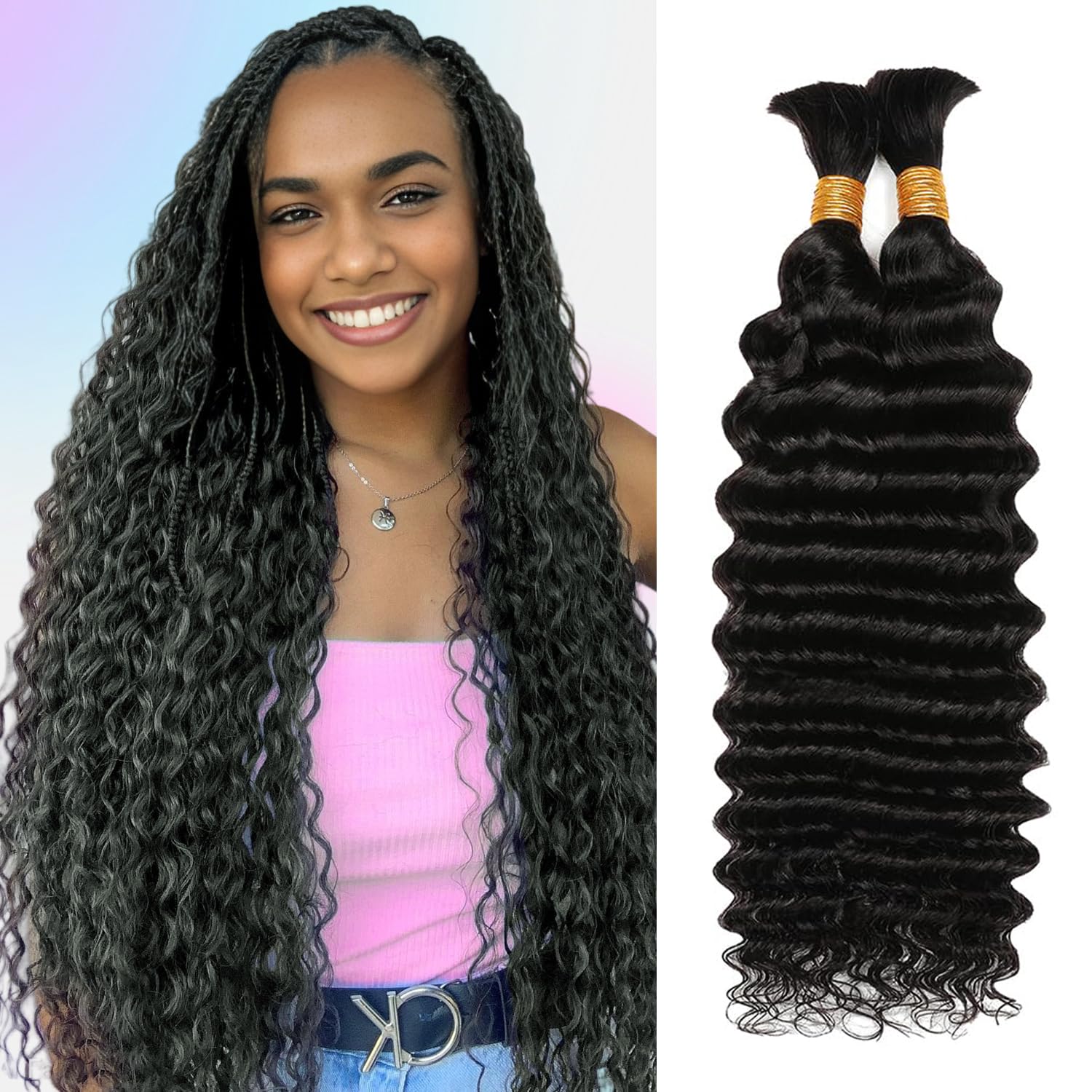 Hair for Boho Braids (Deep Wave 1B#, 20Inch 100g(50gx2Bundles)) — image 1