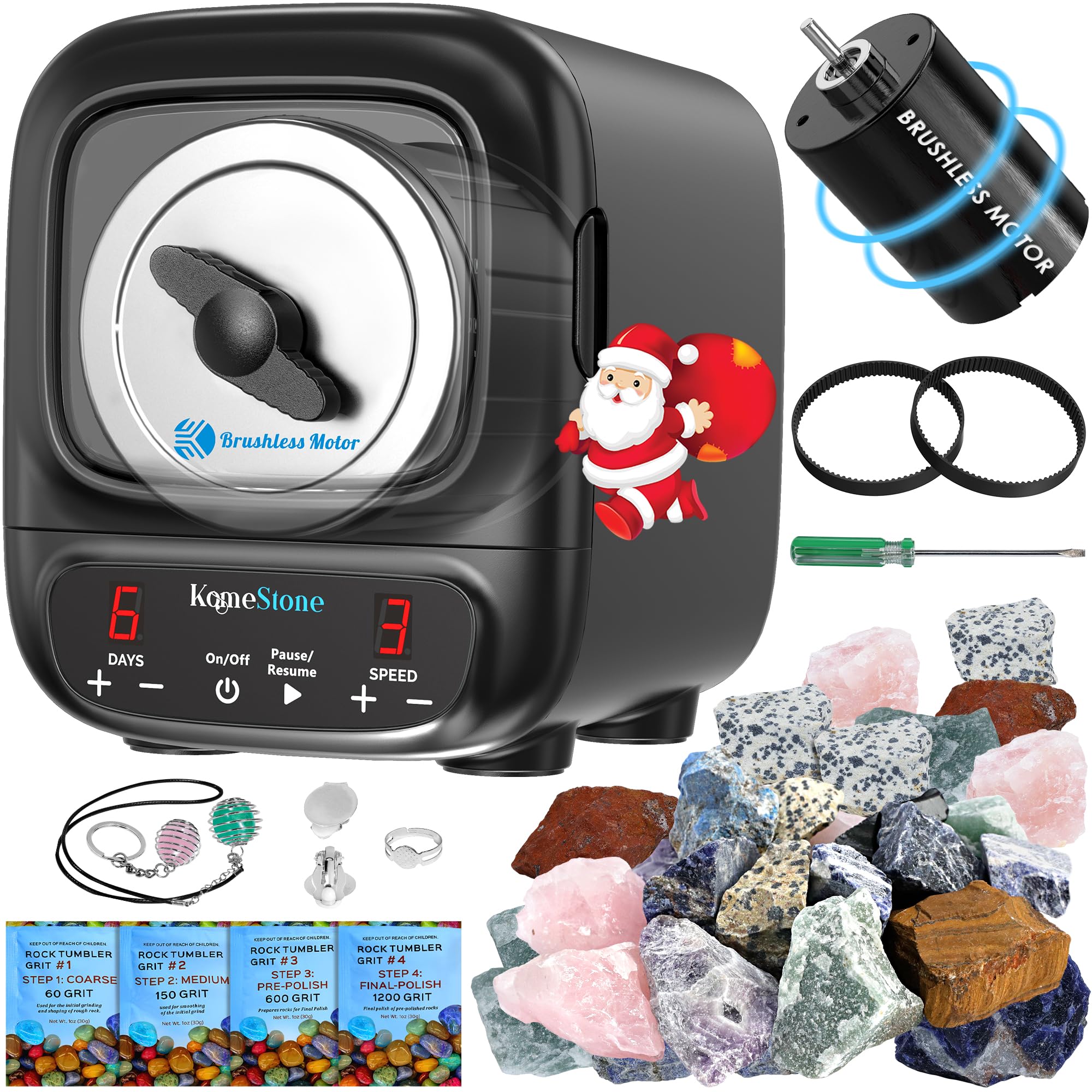 Photo 1 of KomeStone K2 Elite Professional Rock Tumbler Kit, Ultra Quiet & Cutting Edge Brushless Motor Rock Polisher for Adults & Rock Collector, Noise-Reduction, Extra Large 3 Lbs Barrel, STEM Gift for All Age