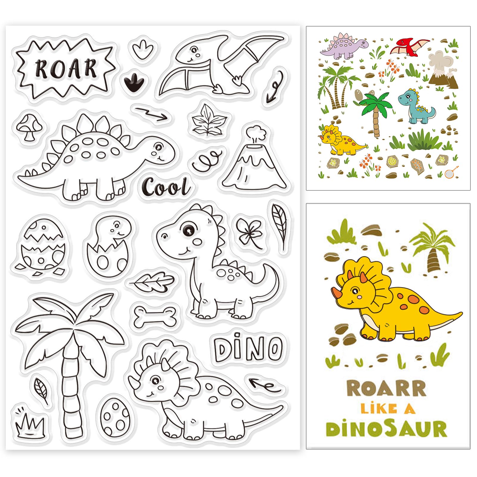 GLOBLELAND Lovely Cartoon Dinosaur Clear Stamps Triceratops Stegosaurus Silicone Clear Stamp Seals for Cards Making DIY Scrapbooking Photo Journal Album Decor Craft