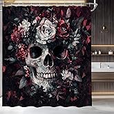 Sugar Skull Floral Shower Curtain Spooky Halloween Gothic Skeleton Flower Vintage Mystical Fabric Bathroom Decor Set,70x70 inch