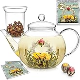 Teabloom Stovetop & Microwave Safe Glass Teapot with Removable Loose Tea Glass Infuser – Includes 2 Blooming Teas – 2-in-1 Tea Kettle and Tea Maker – Tea Purist's Choice