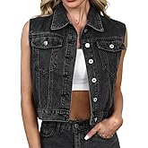 CaniBtr Women's Vintage Denim Vest Oversized Button Down Jean Waistcoat Gilet Sleeveless Jean Jacket