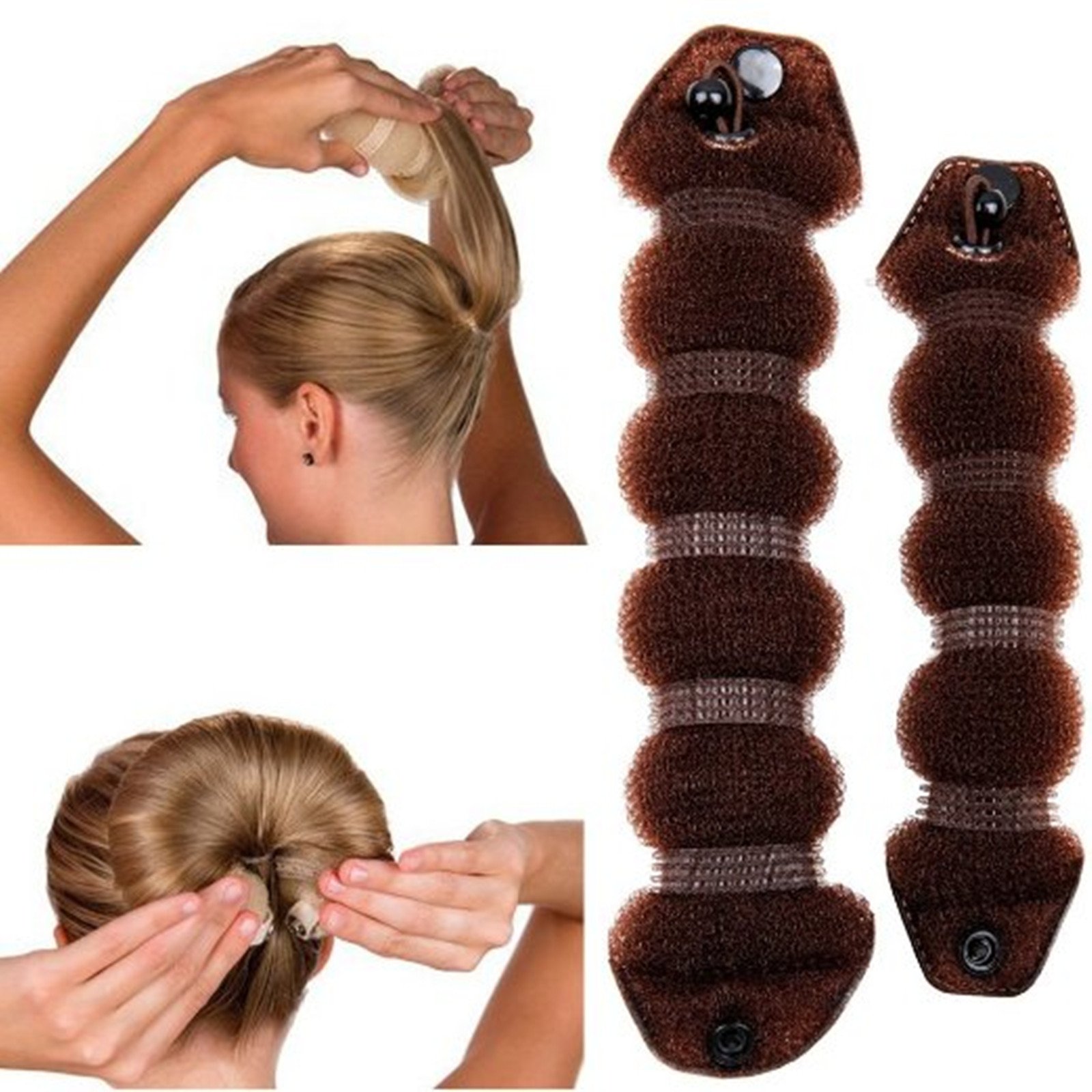CareforYou Beauty Buns Magic Hair Styling Styler Twist Ring Former Shaper Doughnut Donut Chignon Bun Maker Clip Hair Curler Accessory Small and Large (Brown)