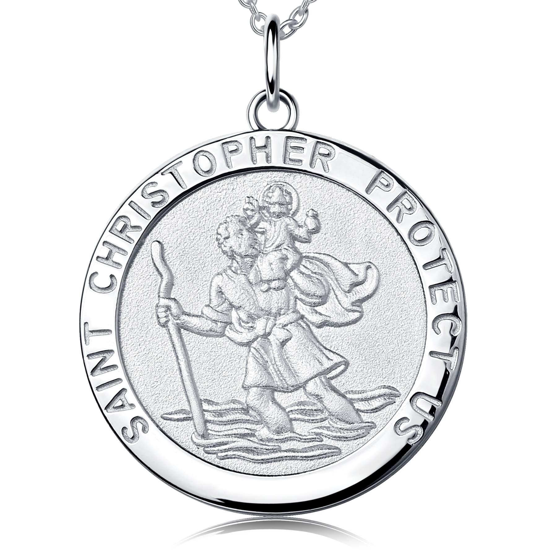 St Christopher Necklace St Christopher Necklace for Men Saint Christopher Necklace Chain Solid 925 Sterling Silver St Christopher Medal Necklace,Protector Talisman Pendant Necklace for Men Women