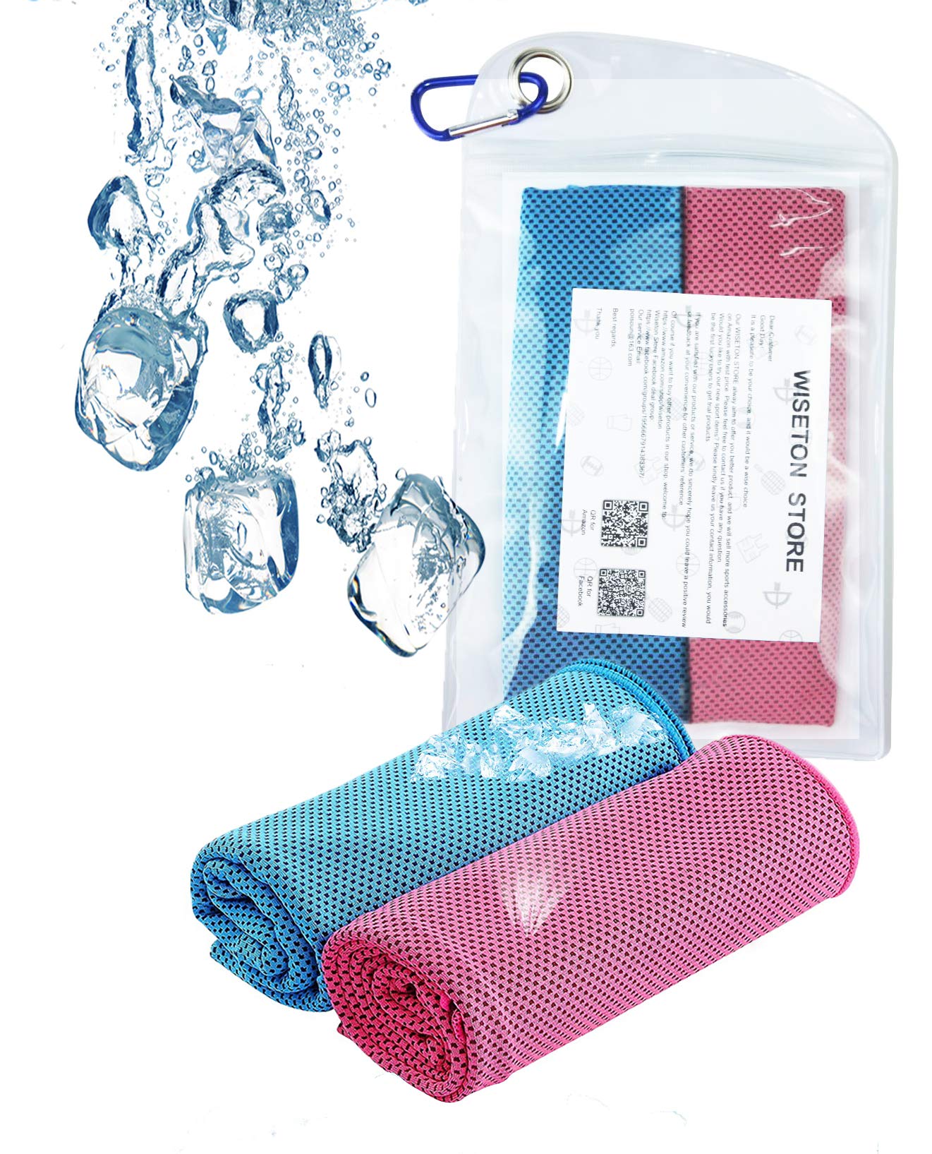 WISETON Cooling Towels,Sports Cooling Towels for Men Women, Instant Relief Breathable Mesh Towels for Golf,Work Out,Fitness,Gym,Yoga,-Set of 2 with a Waterproof Bag and Carabiner