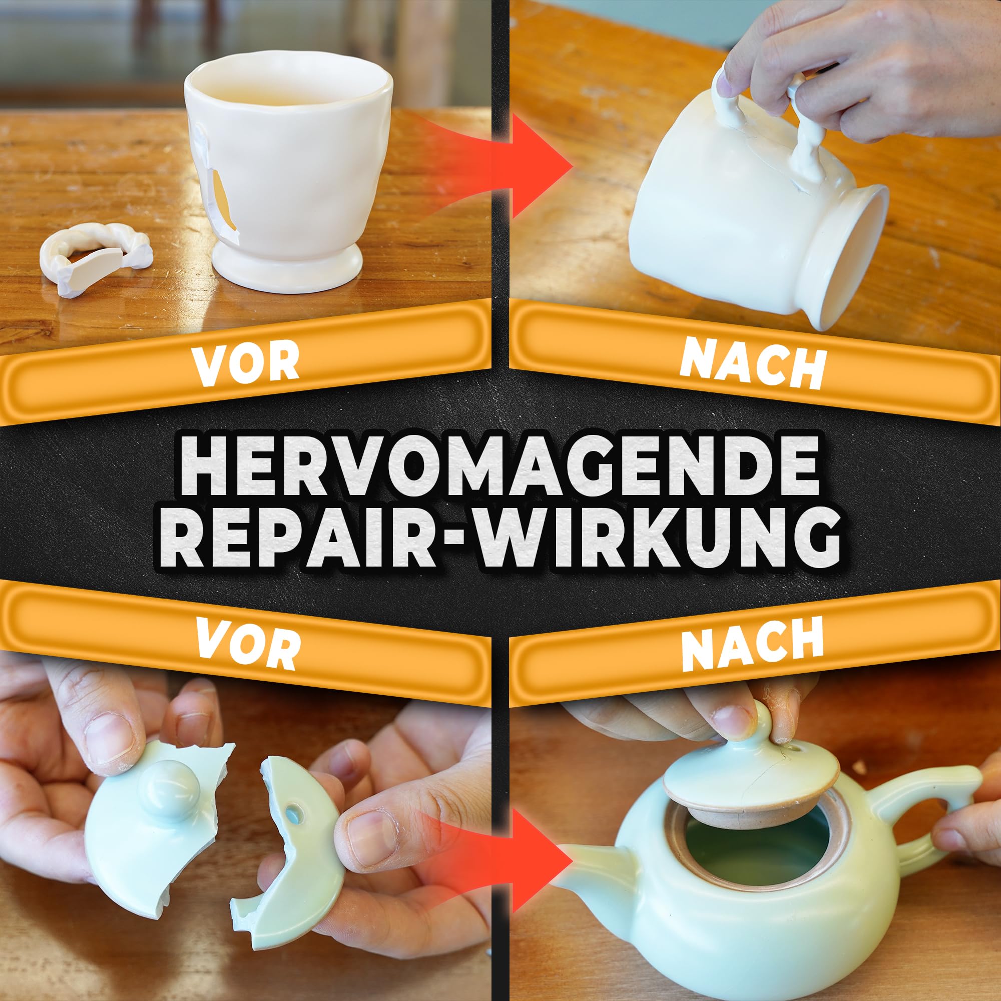 Sekundenkleber extra stark für Keramik und Porzellan 50g, Wasserfester und hitzebeständiger Porzellankleber, Keramikkleber mit Anti-Verstopfungskappe, Cyanacrylat(CA) Sekundenkleber für Keramik 6