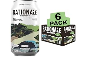 Rationale Brewing Non Alcoholic Beer, West Coast IPA, Premium Craft NA Beer, Low Calorie Zero Alcohol Alternative, Award Winning Non-Alcoholic Drinks, 6 Pack 12oz Cans