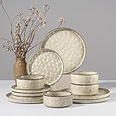 HaWare Dinnerware Sets, 12-Piece Plates and Bowls Set, Stoneware Dish Set for 4, Ceramic Dinnerware for Home Restaurant, Chip and Scratch Resistant, Microwave and Dishwasher Safe, Saturn Khaki