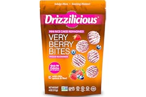 Drizzilicious Mini Rice Cakes Very Berry - Rice Crisps, Healthy Snack for Adults and Kids, Flavored Rice Cakes, Vegan, Gluten Free, Allergen Free, Only 90 Calories Per Serving - 4 oz (Pack of 1)