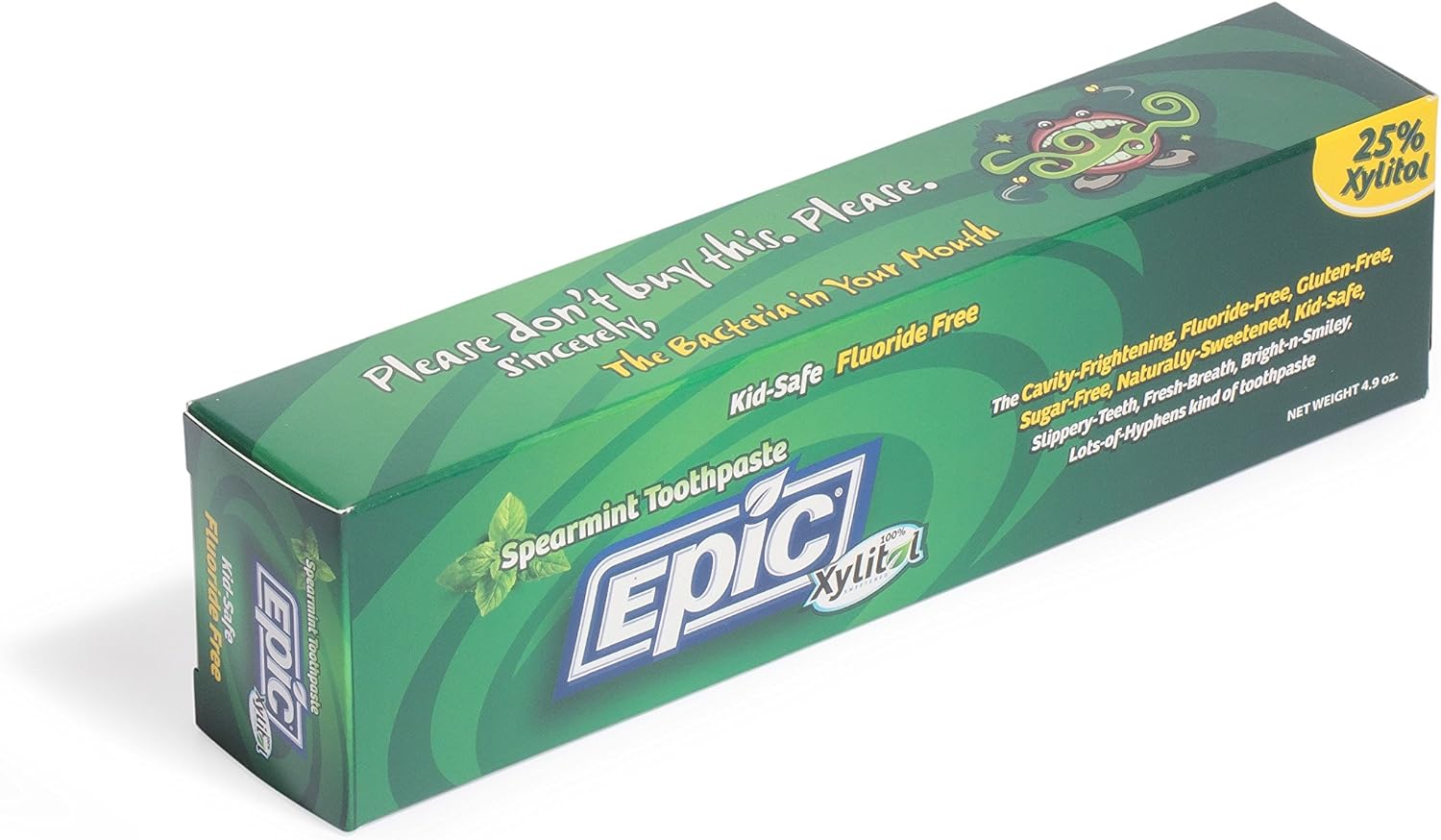 Epic Dental Fluoride Free Xylitol Toothpaste, Spearmint, 4.9 Oz Tube (Multi-Pack): Health & Personal Care