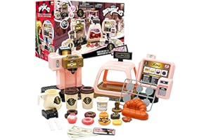 Miraculous Ladybug Cafe Play Set, Pretend Role Play Coffee Machine, Interactive Cash Register with Sound and Light - Toys for Kids with Kitchen Accessories, Bakery, Bills, and Coins