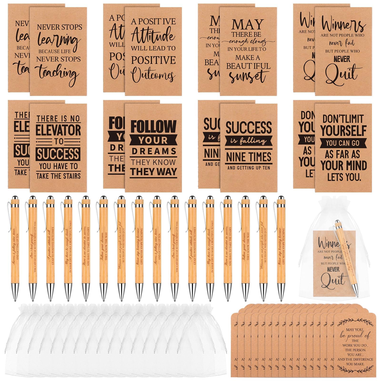 16 Set Inspirational Appreciation Gifts Motivational Notebook Quote Ballpoint Pen Thank You Card Bag Employee Appreciation Gifts Inspirational Notepad Gift for Coworker Staff Teacher Nurse Volunteer