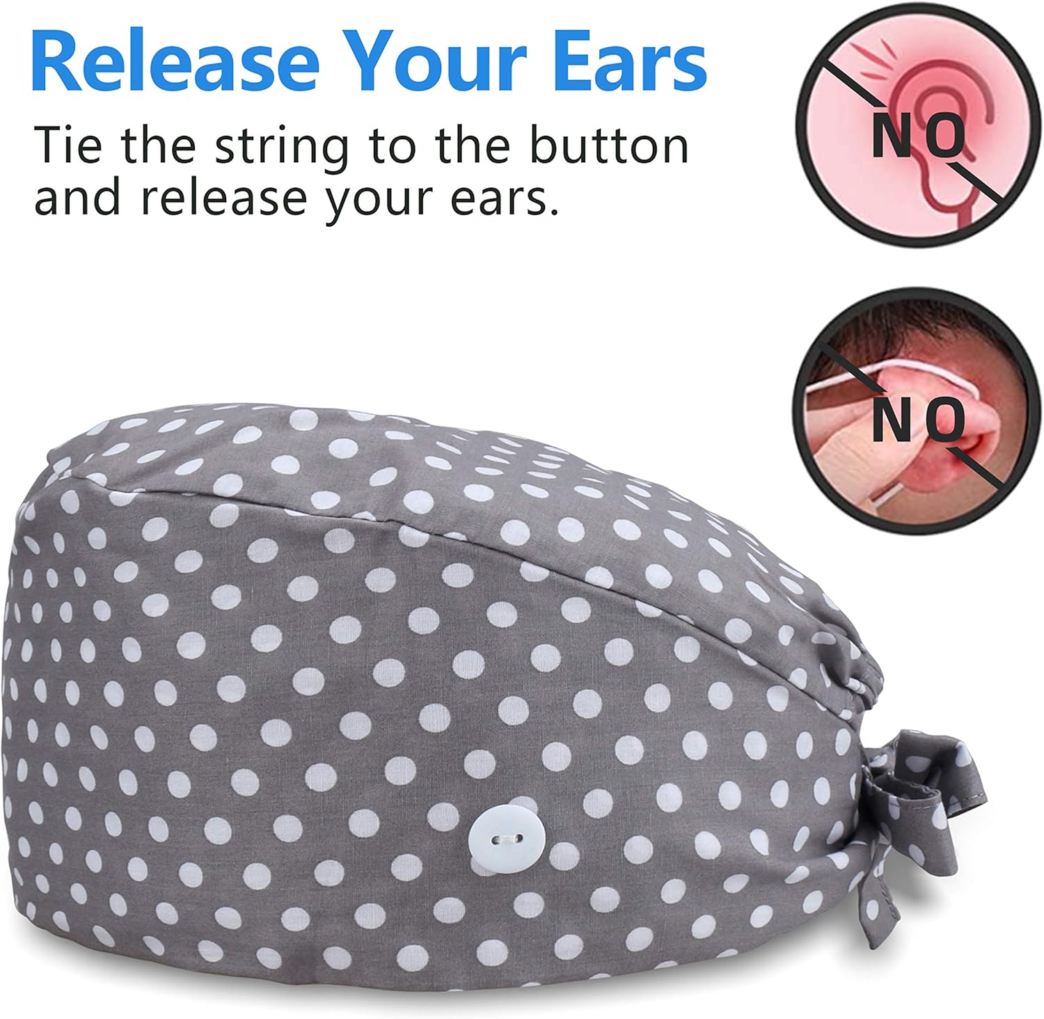 QBA Adjustable Working Cap with Button, Cotton Working Hat Sweatband, Elastic Bandage Tie Back Hats for Women & Men, One Size (Gray Dot) at  Men’s Clothing store