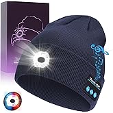 TOPIEI Bluetooth Beanie with Light, USB-C Charging 5 LED Flashlight Hat, Built-in Stereo Speakers Mic, Christmas Stocking Stuffers White Elephant Gifts for Men Dad Teens Boys for Camping Fishing