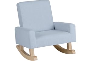 Costzon Kids Sofa, Toddler Rocking Chair with Solid Wood Frame, Linen Fabric, Anti-Tipping Design, Children Furniture Armchair for Kids Room, Nursery, Playroom, Preschool, Gift for Boys Girls (Blue)