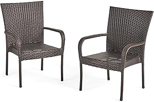 CHRISTOPHER KNIGHT HOME Great Deal Furniture Set of 2 Stackable Outdoor Brown Wicker Dining Chairs