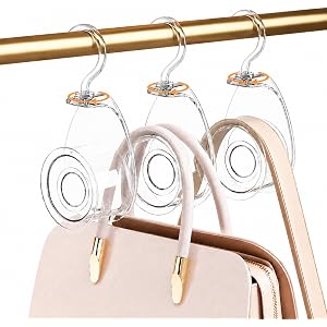 JOBCANU 3 Pack Acrylic Purse Hooks for Closet, Full Ring | 360° Rotating Hook, Prevents Strap Marks & Deformation, Hidden Fra