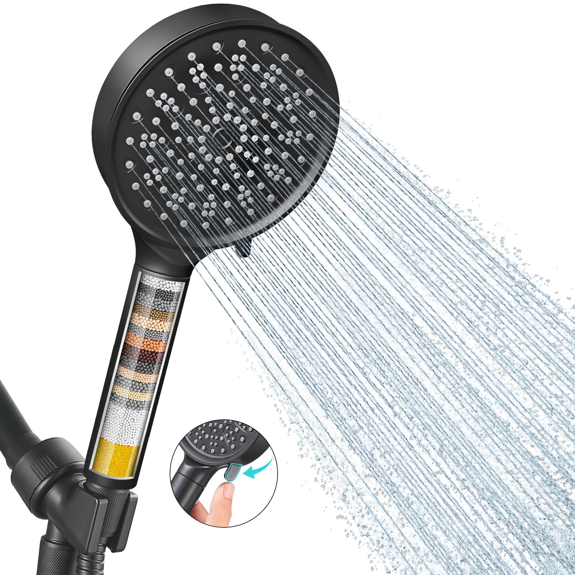 Photo 1 of **********USED AND DIRTY*********
Cobbe Filtered Shower Head with Handheld, High Pressure 6 Spray Mode Showerhead with Filters, Water Softener Filters Beads for Hard Water - Remove Chlorine - Black