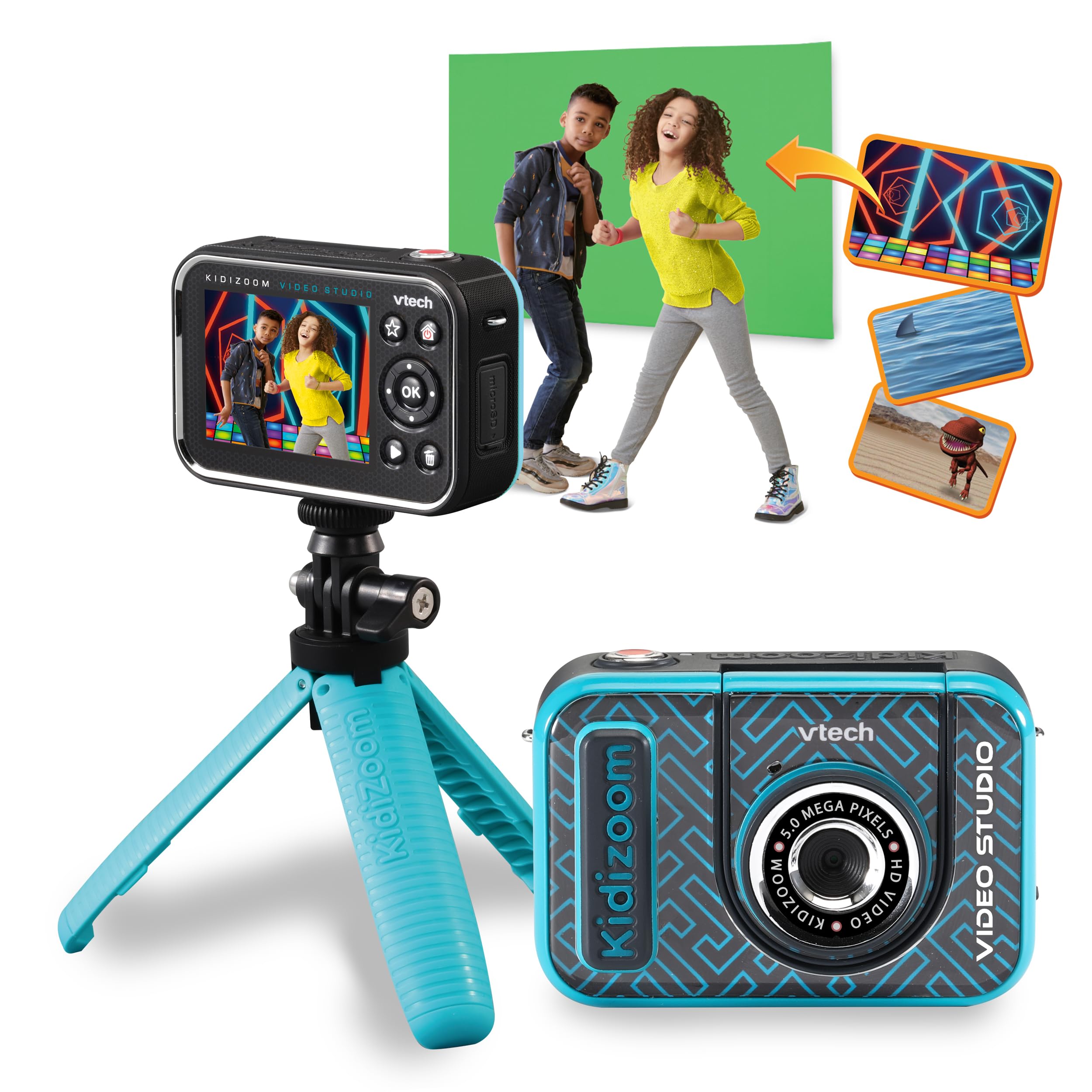 Vtech Kidizoom Video Studio HD blau – Kinderkamera mit Greenscreen, Stativ, Effekten, Selfielinse und vielem mehr – Für Kinder von 5-12 Jahren, único