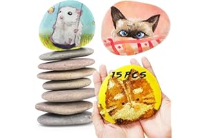 Mezchi 15 Pack Extra Large Flat River Rocks, 3.1-4.7 Inch Smooth Painting Stones, Rock Painting Kit for DIY Arts& Crafts
