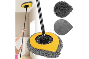 BUVE Wall Cleaner Mop with Long Handle, Wall Duster for Walls Baseboards Ceilings Floor Cleaning,Telescoping Ceiling Mops with Washable Mop Pads,Yellow