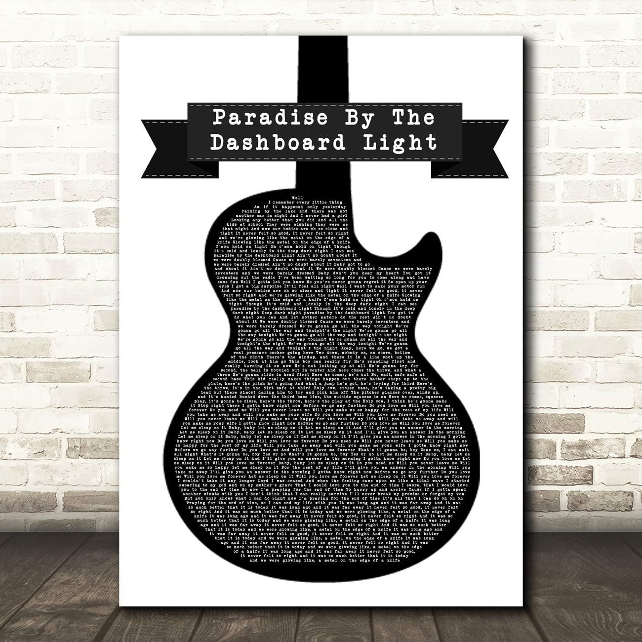 Paradise by The Dashboard Light Black & White Guitar Song Lyric Music Print