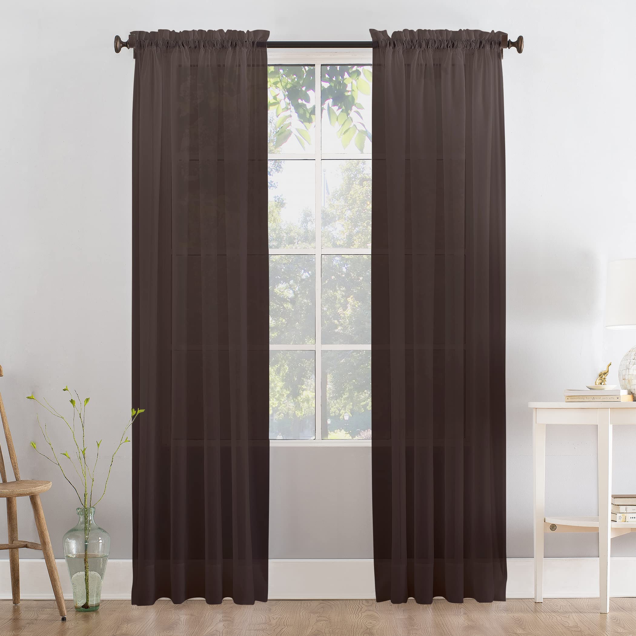 Megachest a pair of slot top voile curtains (Dark Brown, 56" wideX90 drop 2 Panels)