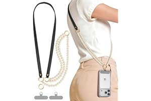 PCgaga Leather Phone Lanyard, with Detachable 3-Strand Pearl Design Lanyard Crossbody, Drop-proof & Anti-theft for Women