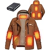 GOTOBI Graphene Canvas Heated Jackets for Men with 12V 18400mAh Battery Pack, Thermal Hooded Work Coat with Sherpa Lining
