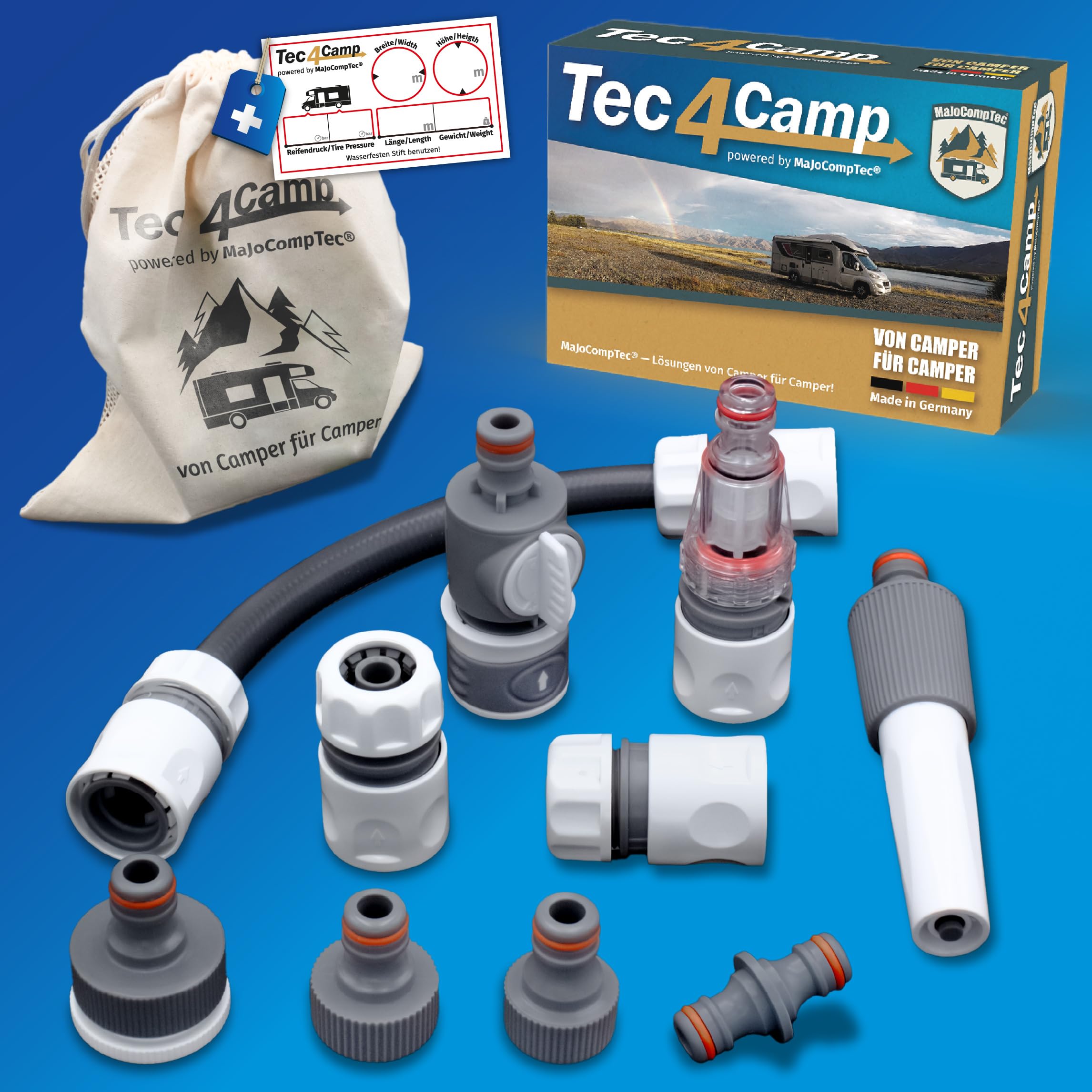 MaJoCompTec® CONNECT-30 Motorhome Water Filter Set, Caravan Water Filler Nozzle, Tank Cap Accessories, Hose Connector Compatible with Gardena (Connection Set 30 cm)