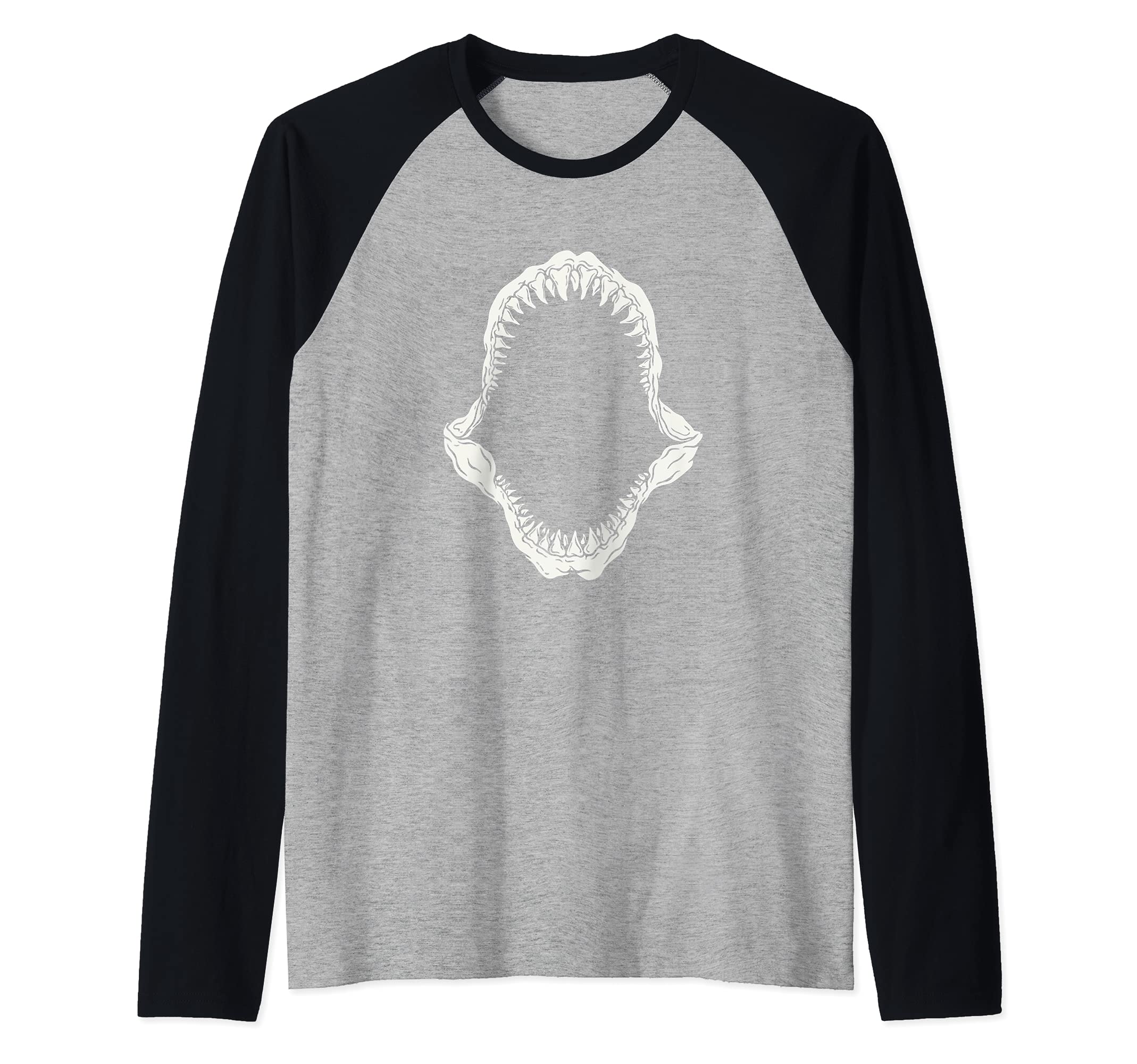 Megalodon Jaw Shark Teeth Dinosaur Giant Shark Lover Raglan Baseball Tee