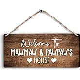 FUGWN Welcome to Mawmaw and Pawpaw's House Hanging Wooden Signs 12x6, Mawmaw Pawpaw Gifts, Grandparents Gifts House Wall Decor, Grandkids Welcome Sign Home Decor Gifts for Grandparents