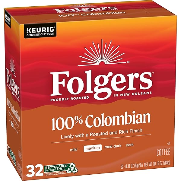 FOLGERS COLOMBIAN MEDIUM ROAST COFFEE, 32 KEURIG K-CUP...