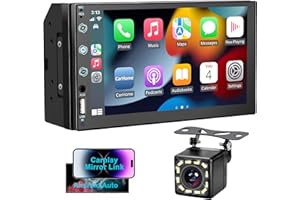 HOTFENLEE 7" Double Din Car Stereo for Apple Carplay and Android Auto, HD Touchscreen,12 LED Backup Camera,Mirror Link,USB/AUX,FM Car Radio,Noise Cancelling Bluetooth