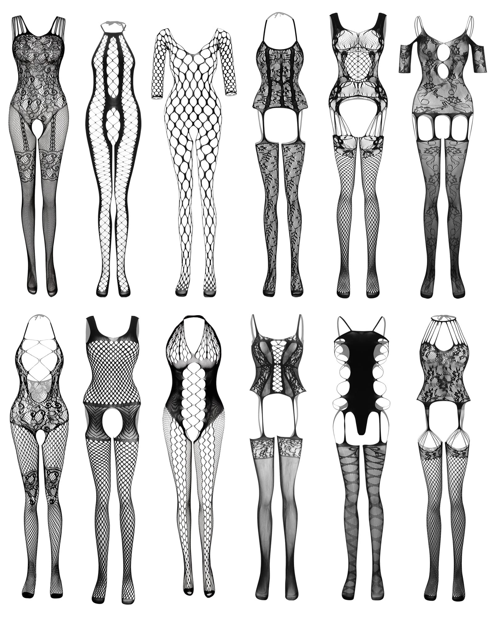 Women’s Lingerie BabyDoll Fishnet Bodysuit Sexy Nightwear(12 Pack)