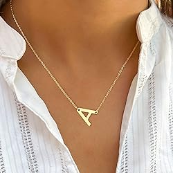 Ursteel A Necklace Initial for Women - Dainty 14K