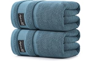 REDKISS Large Bath Towels Set 2 Piece, 100% Cotton, 31x63 in,Heavyweight 760G, Highly Absorbent & Quick Dry, Super Soft Luxury Shower Towels for Bathroom,Hotel Collection - Blue