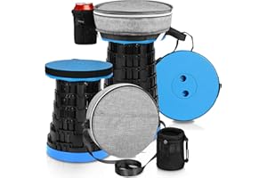 Fuairmee Collapsible Stool - Upgraded with 3 Slides Load Capacity 600lbs, Folding Camping Stool with 3-in-1 Carry Bag, Lightweight Sturdy Retractable Suitable for Camping Fishing Hiking BBQ (Blue)