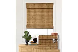 LazBlinds No Tools No Drill Cordless Bamboo Roman Shades, Privacy Blinds for Interior Windows, Room Darkening Roll Up Bamboo Blinds for for Home & Patio, 58" W x 48" H, Privacy-Highfield Teak