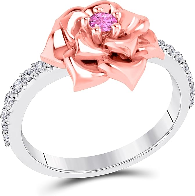 Delicate Rose Flower Ring for Women 14K Gold Rhodium Plated Alloy 1