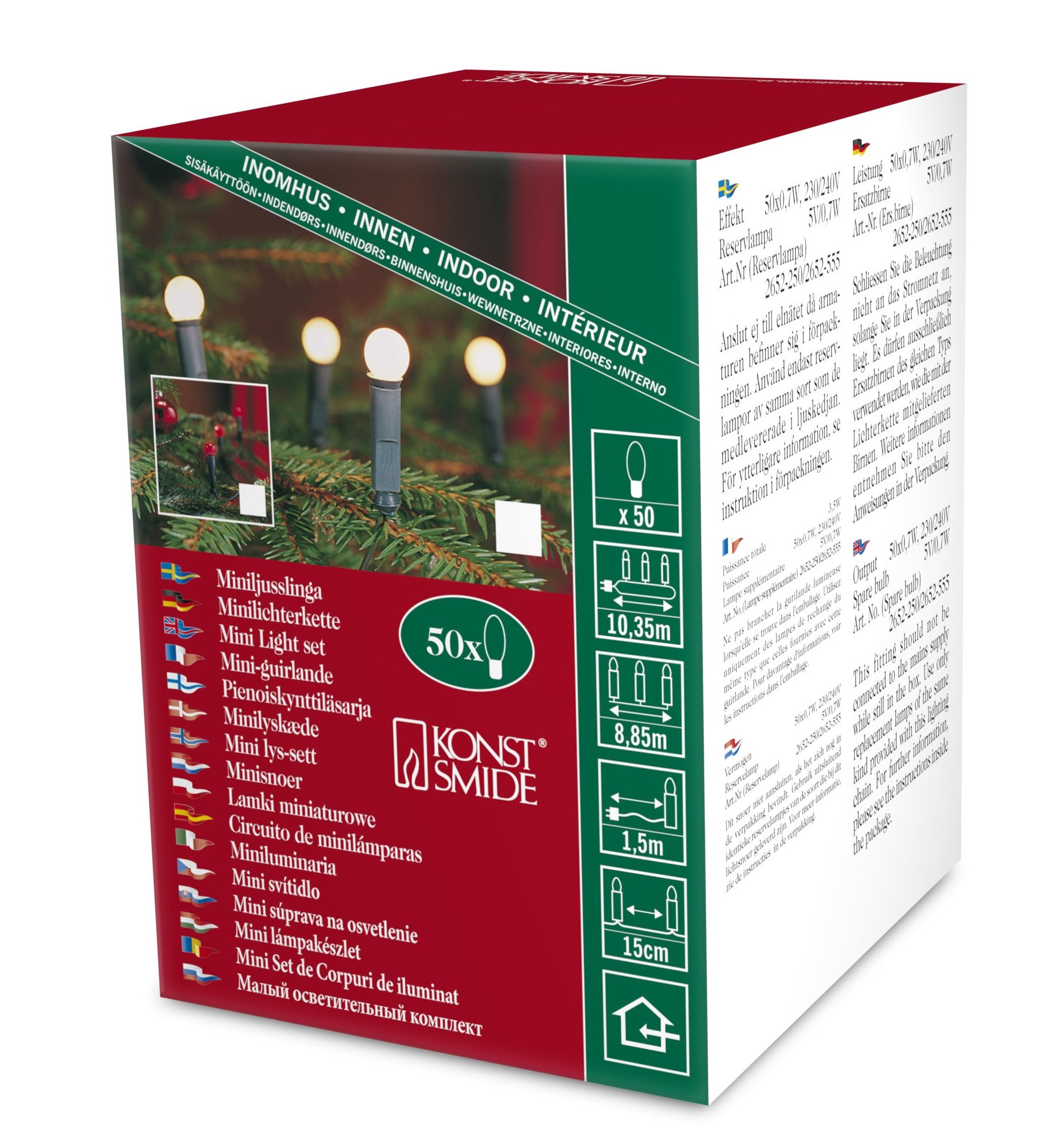 Konstsmide Traditional Fairy Light Set On Green Cable / Indoor Use Cherry Lights (IP20) / 50 Frosted White Berry Christmas Lights, 2221-220EE