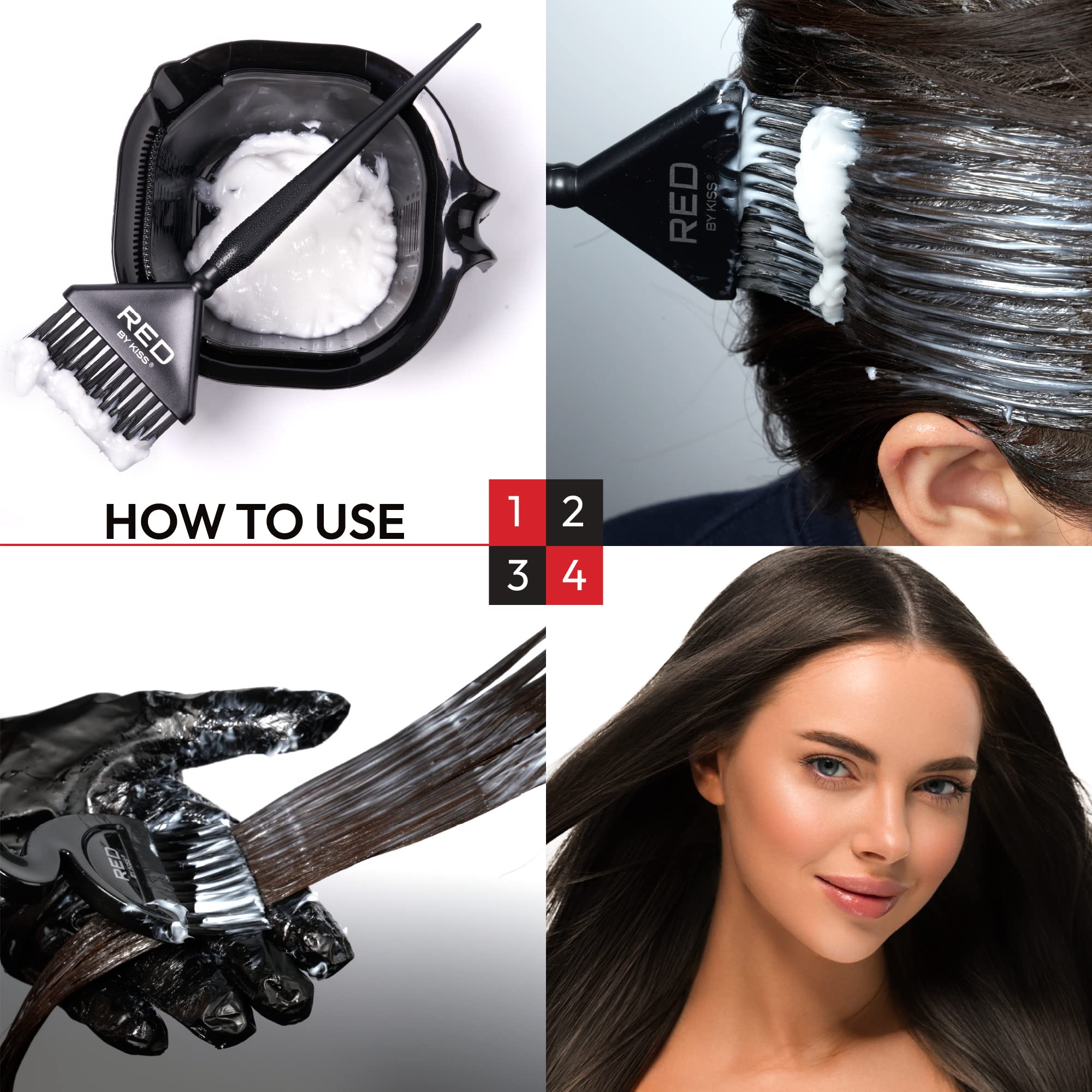 Red by Kiss Hair Coloring Kit, Hair Bleach Set - Mixing Bowl & Dye Brush (3PCS)